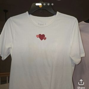 Christopher & Banks White Shirt with Red Heart Accents Valentines Day Size Small